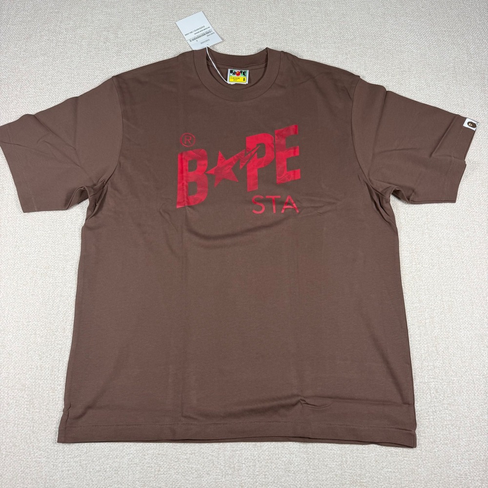 A Bathing Ape BAPE STA Brown Red Graphic Logo T-Shirt Mens‎ Size S BRAND NEW